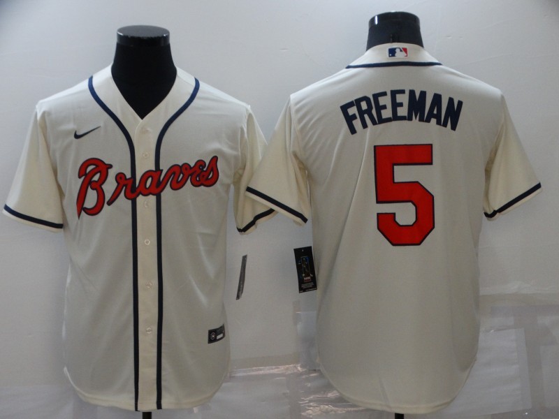 2021 Men Atlanta Braves 5 Freeman Cream game MLB Jersey